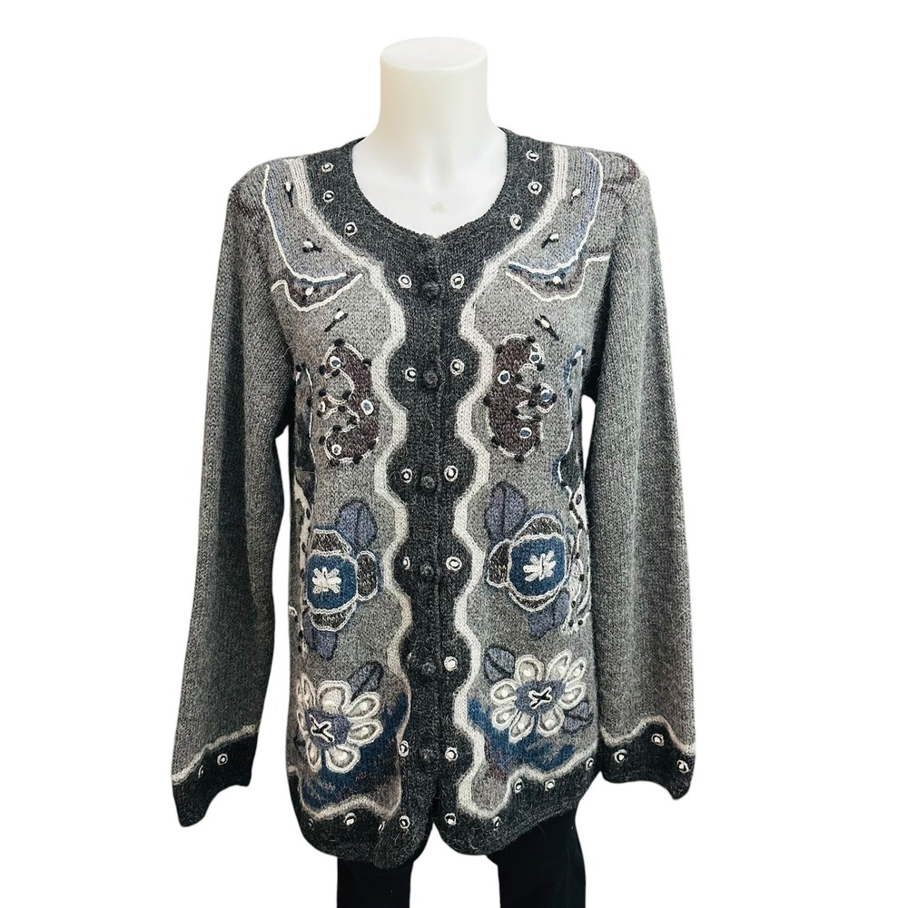 Vintage Grannycore 3D Patchwork Buttondown Cardigan Alpaca Sweater Peru sz L